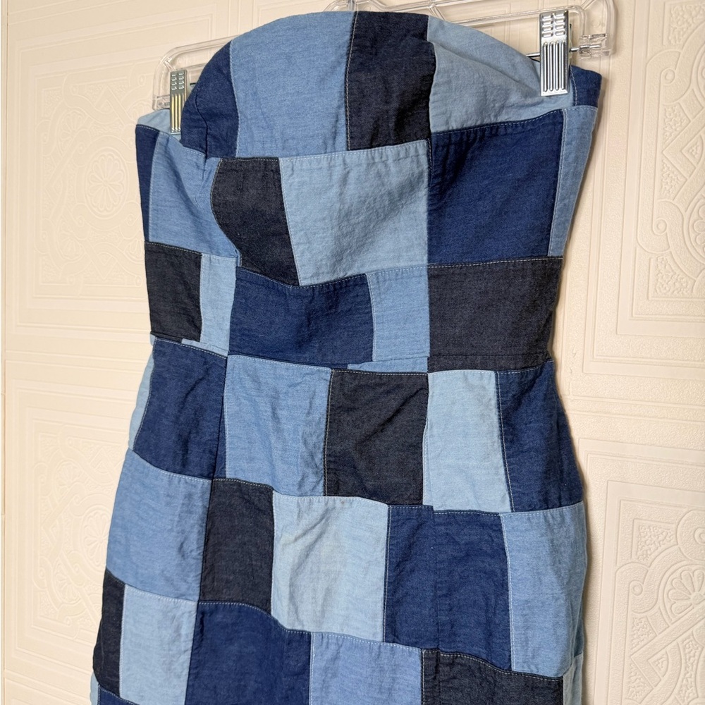 Amanda Uprichard Patchwork Strapless Denim Dress … - image 5